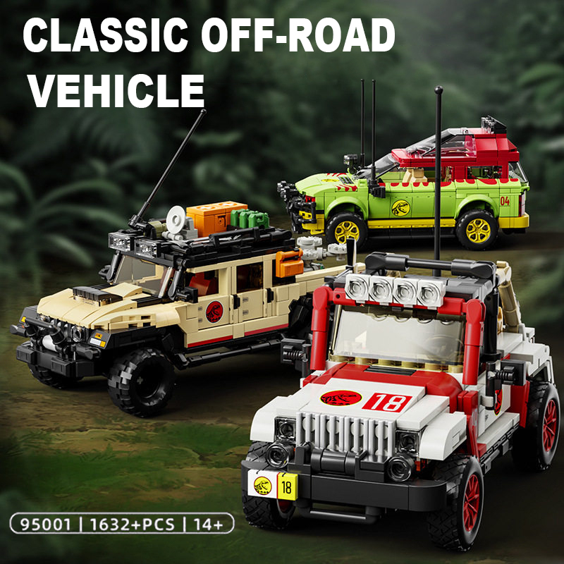 Model Kit Dinosaur - مجموعة مكعبات بناء سيارة الديناصورات الجوراسية